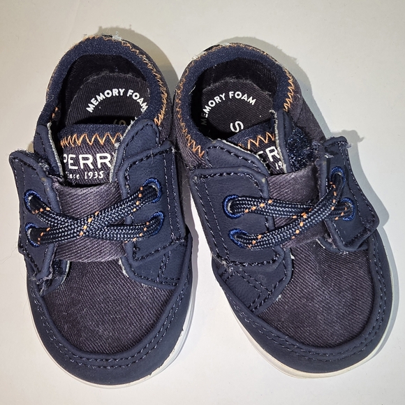 Sperry Other - Sperry Baby 2m Navy Sneakers with Orange Accents Preppy Boat Shoe Clean